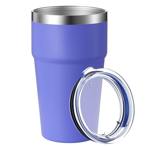 MEWAY 16oz Tumbler Double Wall Vacuum Insulated Travel Mug Bulk, Stainless Steel Tumblers with Lid, Powder Coated Coffee Cups for Cold & Hot Drinks (Purple,1 Pack)