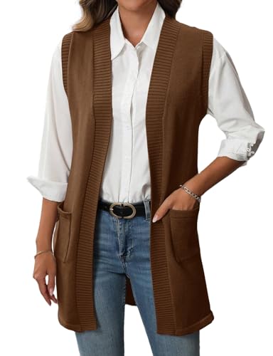 Image of IDEALSANXUN Womens Long Sweater Vest Fall Winter Open Front Sleeveless Cardigans Vest Tops