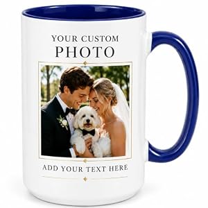 Large Coffee Mug 15 oz Custom Photo Text Personalized Ceramic Tea Cup Big