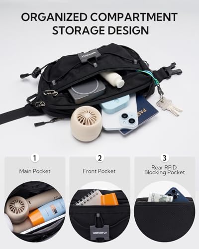 Waterfly Bum Bag Fanny Pack: Waist Packs with Adjustable Belt Crossbody Chest Bag with RFID Blocking Anti-Theft or Women Men Travel Running Walking Hiking Everyday Use, Black - Image 4