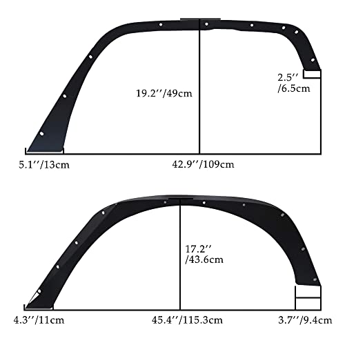 Yitamotor Flat Front & Rear Fender Flares Compatible With 2007-2018 Jeep Wrangler Jk & Jku Unlimited(2/4 Doors), Off-Road Metal Steel Wheel Flares 4 Pcs #TOP3