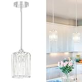 Chrome Kitchen Pendant Lights Over Island with Adjustable Rods - Crystal Pendant Lighting Fixtures for Sloped Ceiling, Ideal Over Dining Table or Bar, E26 Bulb Compatible, No Electrician Needed