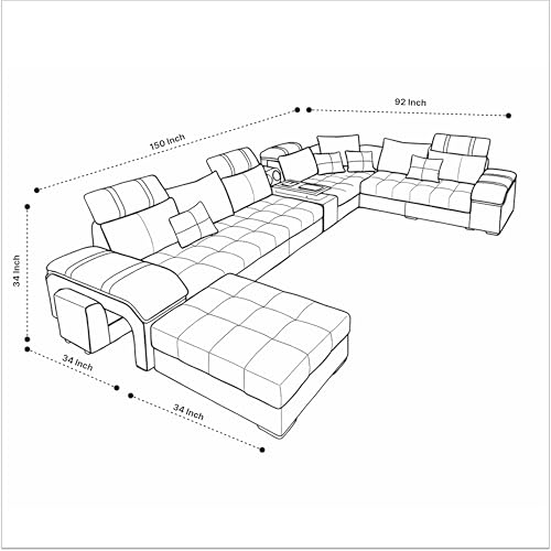 Image of Torque Galster 12 Seater Sofa Set for Living Room (Purple) | Interchangeable U Shape Sectional Sofa with Cup Holder & Storage | Solid Wood Frame & High-Density Supersoft Foam | Includes Puffy & Stool