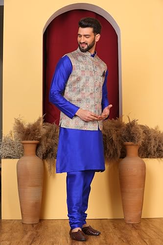 Image of Kurta With Churidar & Multicolor Nehru jacket Set