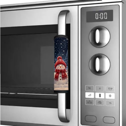 Image of Christmas Decor Refrigerator Door Handle Covers Set of 6 Kitchen Electrical Appliances Handle Protector Anti-Slip Fridge Microwave Oven Home Accessories, Snowman Snowy Night Print
