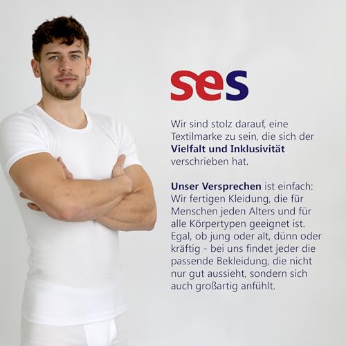 SES Herren Unterhemd Feinripp 4er Pack L - Kurzarm Unterhemden 100% Baumwolle, Weiß - Kochfest & Atmungsaktiv - Basic T-Shirt Herren mit Perfekter Passform