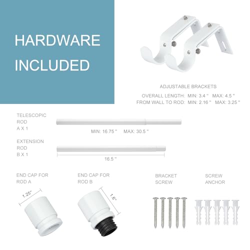 Image of Byondeth Curtain Rods for Windows 16 to 28 Inches Adjustable Length 1 Inch Diameter Window Curtain Rod with Aluminium End Cap, White