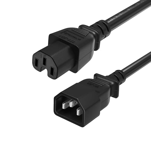 JSADZKJ 3.28FT C14 to C15 Power Cord C14 to C15 Power Extension Cord10A 250V IEC320 C14 Male to C15 Female Plug Power Cord UPS PSU Extension Cable for Computer Electric Kettle