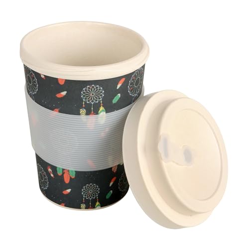 Image of Eco-Friendly Bamboo Fibre Travel Reusable Coffee Mug with lid 350 Ml (Dreamcatcher)