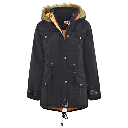 Manteau filles parka contre le froid et la pluie avec fausse fourrure chaude