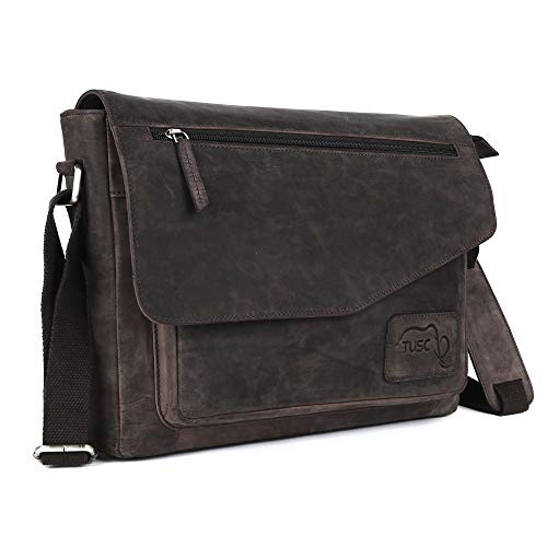 TUSC Triton Braun Leder Tasche Laptoptasche 13,3 Zoll Herren Umhängetasche Aktentasche Schultertasche für Büro Notebook Messenger Bag Laptop iPad, Größe- 36x28x9 cm Cover