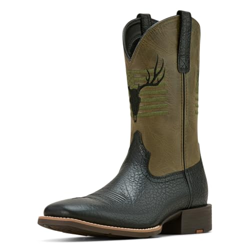 Ariat Men's Sport Antlers Cowboy Boot, Black Adobe/Four Leaf Clover, 12 Wide