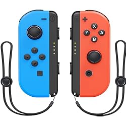 Vinkarpe Mando Switch, Set 2 Mandos Inalámbrico para Switch/OLED/Lite con Gyro Axis/Dual Vibración/Wake up, con 1 par Correa de Muñeca- Azul y Rojo