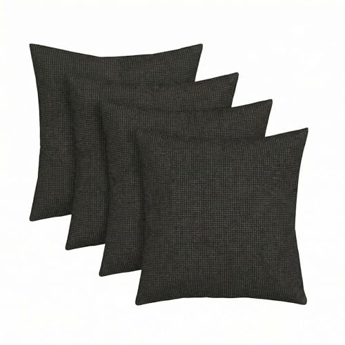 RSH DECOR: Sunbrella Square Throw Pillows Set of 4 | 20" x 20" | Water and Fade-Resistant Performance Fabric | Outdoor Pillow Covers with Down-Alternative Inserts | Made in USA (Fife Slate Carbon)