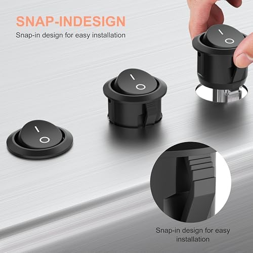 APIELE 5Pcs Rocker Switch ON Off KCD1 Mini Round Toggle Switch SPST 2Pin Snap-in Design Car Boat Automotive with Wires Pre-Wired AC 6A/250V 10A/125V 12VDC - 5