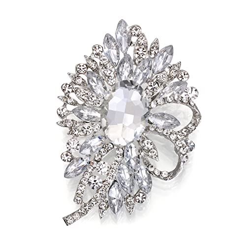 Image of BriLove Women's Stunning Crystal Rhinestone Marquise Large Flower Bow Brooches Scarf Decoration Brooch Pin for Wedding Party