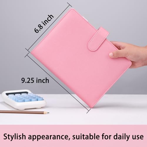 Image of Antner A5 Notebook Binder with 6 Ring Photocard Cover, PU Leather Refillable Budget Binder Loose Leaf Personal Organizer with Magnetic Buckle, Glitter Pink