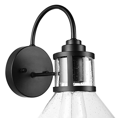 Image of Globe Electric 44661 Torrent 1-Light Outdoor Wall Sconce, Black, Seeded Glass Shade, 60W Vintage Edison Incandescent Bulb Included