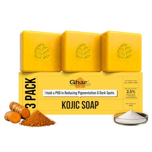 Image of Ghar Soaps Kojic Acid Soap | For pigmentation and dark spots reduction | With 2.5% Kojic Acid + Turmeric Extract + Niacinamide| For all skin types (100g x 3 Pack)