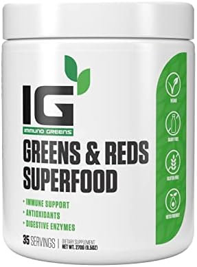 Immuno Greens Powder | #1 Rated Organic Reds & Greens Superfood with Antioxidants, Digestive Enzymes, Immune Support | Spirulina, Wheat Grass & More (Vegan, Keto Friendly, Gluten Free) 35 Servings