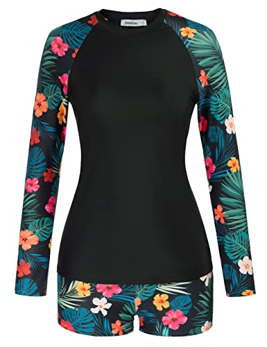 Women's Long Sleeve Swimsuit Upf50+ Uv Sun Protection Floral Printed Rash Guard Shirts S #TOP4