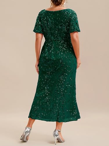 Image of Ever-Pretty Plus Women's Sequin V Neck Plus Size Prom Dress Mermaid Formal Cocktail Evening Dresses for Curvy Women