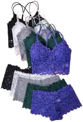 5-Piece Lace Lingerie Set - Romantic Sheer Camisole and Boyshorts in Christmas Red, Comfortable and Wire-Free