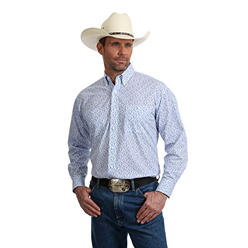 Wrangler Men’s George Strait Long Sleeve, Two Pocket Button-Down Shirt, Blue Print MGSB627 (Large)