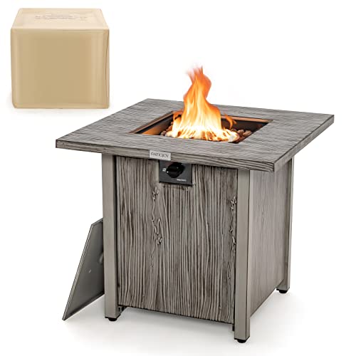 Tangkula 28 Inches Propane Fire Pit, Patiojoy 40,000 BTU Gas Fire Pit Table with Lid, Lava Rocks, Protective Cover, 2-in-1 Outdoor Fire Table with Adjustable Flame, Stainless Steel Burner (28 Inches)