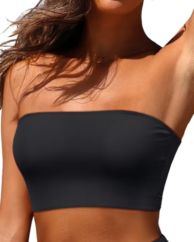 Bandeau Bikini Tops for Women - Strapless Swim Top Bathing Suit Tube Swimsuit Tops Black L - Image 2