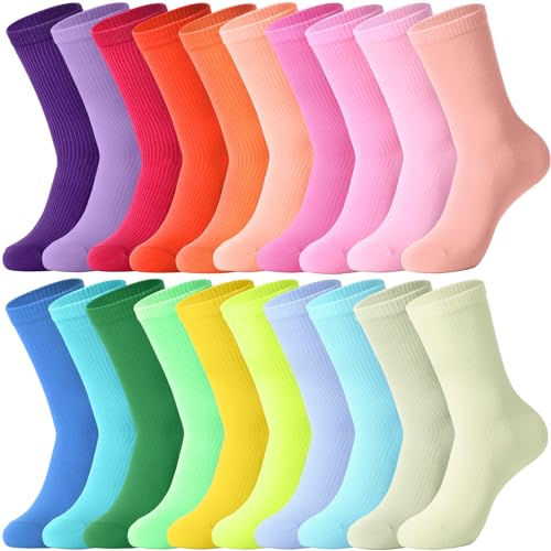 20 Pairs Women's Solid Color Crew Socks Lightweight Dress Sock for Women Girls