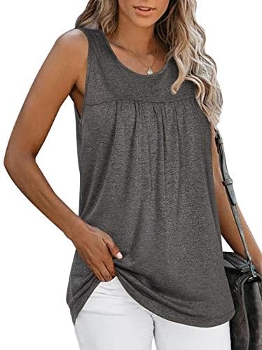 KIKIBERRY Womens Sleeveless Active Tank Tops Lightweight Ruffle Casual Loose Tunic Blouse Shirt Dark Gray X-Large