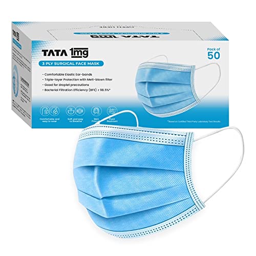 Tata 1mg 3 Ply Surgical Face Mask With Meltblown Filter And Nose Pin