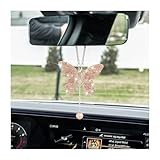 zipelo Bling Butterfly Diamond Car Accessories, Crystal Car Rear View Mirror Charms for Women, Car Decoration Lucky Gifts Hanging Interior Crystal Ornament Pendant Decor for All Cars (Peach Color)