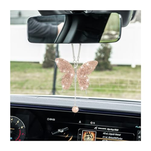 zipelo Rhinestone Butterfly Rearview Mirror Charm, Peach
