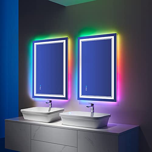 Istripmf 20X28 Inch Led Bathroom Mirror With Lights Backlit Rgb Color Changing Lighted Mirror For Bathroom Wall Dimmable Anti-Fog Led Mirror (Rgb Multicolor Backlit + Adjustable Front-Lighted) #TOP6