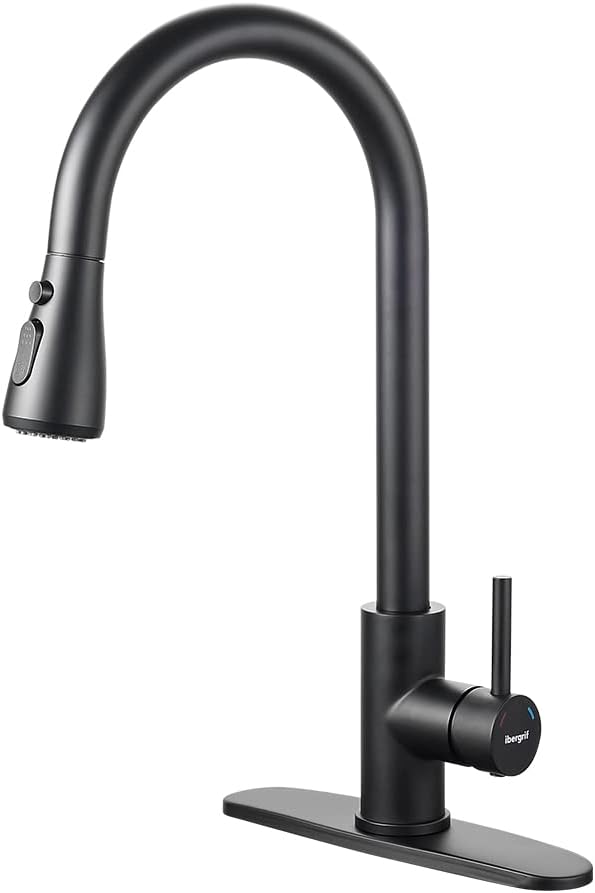 Black Kitchen Faucet with Pull Down Sprayer, Kitchen Sink Faucets 1 or 3 HOL, High Arc Single Handle Classic 3 Modes, Brushed Nickel Kitchen Faucets for RV Bar Laundry Farmhouse