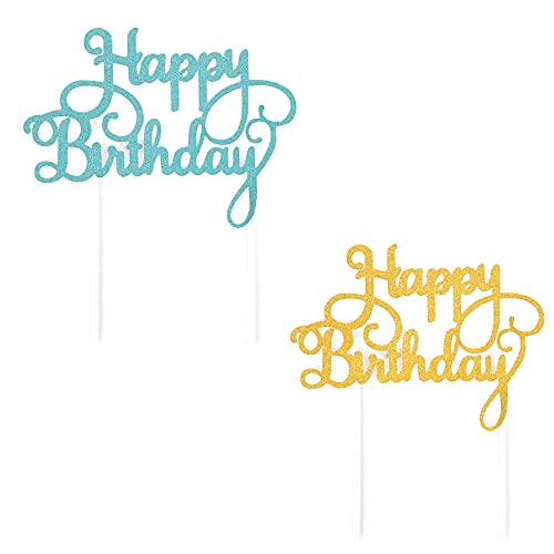 Geburtstagskuchen-Dekorationen, 10 Stück, Blau und Gold, 14 x 10 cm, für Geburtstagsfeiern, Jubiläen Cover