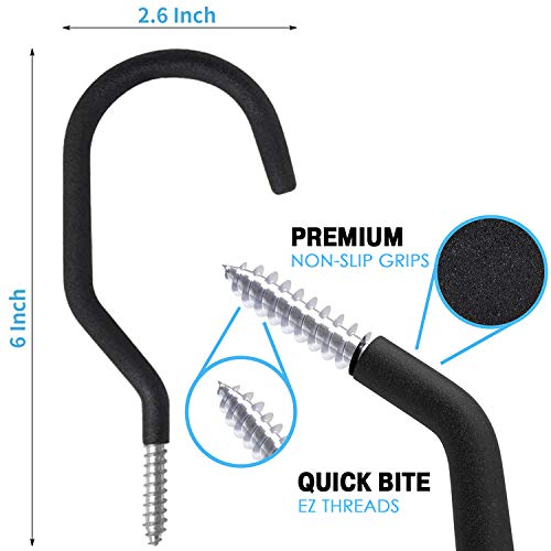 9 Pack Bike Storage Garage Hooks - Heavy Duty Hooks, Bike Hangers for Garage - Large Soft Coated Storage Screw in Wall Hooks for Hanging Bikes, Tires - Garage & Basement Tool