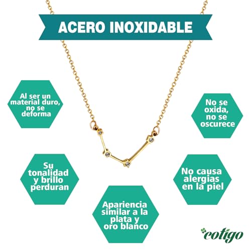 Collar Zodiaco Acero Inoxidable Acuario Dorado con Circonita