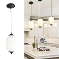 YESIDS Vintage Milk Glass Pendant Lights Kitchen, Brass Color Glass Ceiling Light Fixture, Retro Industrial Pendant Lighting for Dining Room, Kitchen, Bedroom, Entryway, Hallway (White, 5.5in)