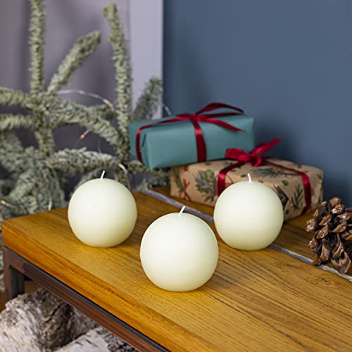 Candwax Candle Set Of 3 Round Candles Ball 3 Inch - Perfect Candle Decor As Wedding Decoration And Candles Romantic - Unscented Shaped Candles Long Burning - Ivory Candles #TOP3