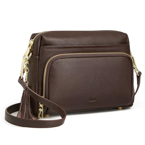 Image of Kattee RFID Genuine Leather Crossbody Bag for Women Small Purse | Top Grain Pebbled Leather. Compact Size. Built-in wallet. Anti-theft design for security. Ideal for daily, travel & work