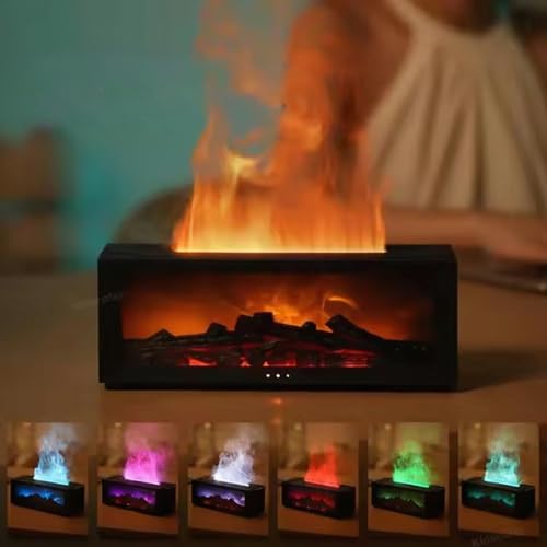 Mini difusor de lareira para óleos essenciais, umidificador de aroma de chama de 7 cores com control
