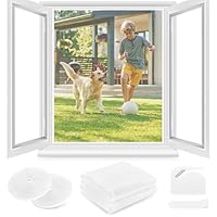 Fliegengitter Fenster ohne Bohren,150x180cm,Verdicktes Netz nicht leicht zu reißen,Insektenschutz Fenster mit Klettband+Zuschneider+Presshilfe, 2 Stück, Weiß