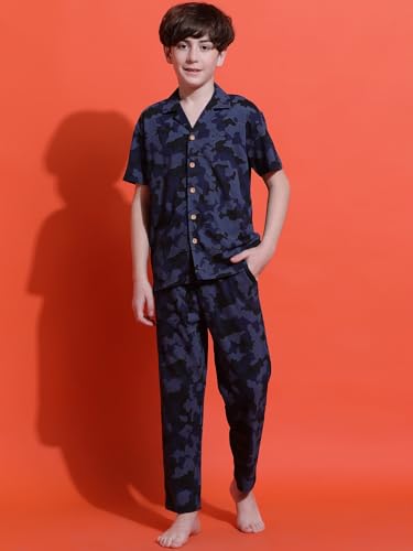 Image of Li'l Tomatoes Boys 100% Cotton Night Suit | Summer Printed Shirt & Shorts Set | Soft & Breathable Sleepwear | 9-16 Years