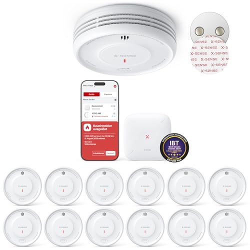 X-Sense Smart Rauchmelder WLAN mit Magnethalterung, Feuermelder vernetzt, austauschbare Batterie, mit Basisstation SBS50, App-Funktion, XS0D-MR121 X-Sense Smart Rauchmelder WLAN mit Magnethalterung, Feuermelder vernetzt, austauschbare Batterie, mit Basisstation SBS50, App-Funktion, XS0D-MR121