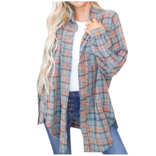 Camiseta a cuadros para mujer, camisa de manga larga con botones, camisa de ocio, abrigo a cuadros, blusa de moda, holgada, chaqueta de tiempo libre, primavera, otoño, blusa de corte regular, blusa de