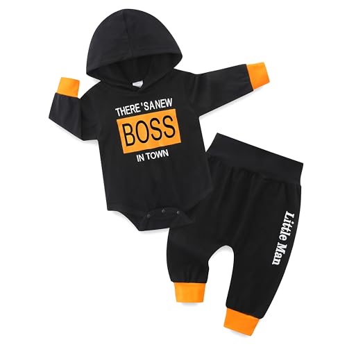 Image of Baby Boy Clothes Long Sleeve Letter Print Bodysuit and Pants Fall Winter Outfit
