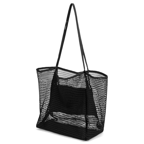 Image of RNIEGA Tote Beach Bags for Women Summer Travel Mesh Pool Bag Sandproof Woven Shoulder Handbag with Zippered Inner Pocket